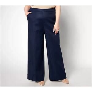 Studio Park X Leah Williams Elevevated Linen Wide Leg Trousers Sz 5X Petite Blue
